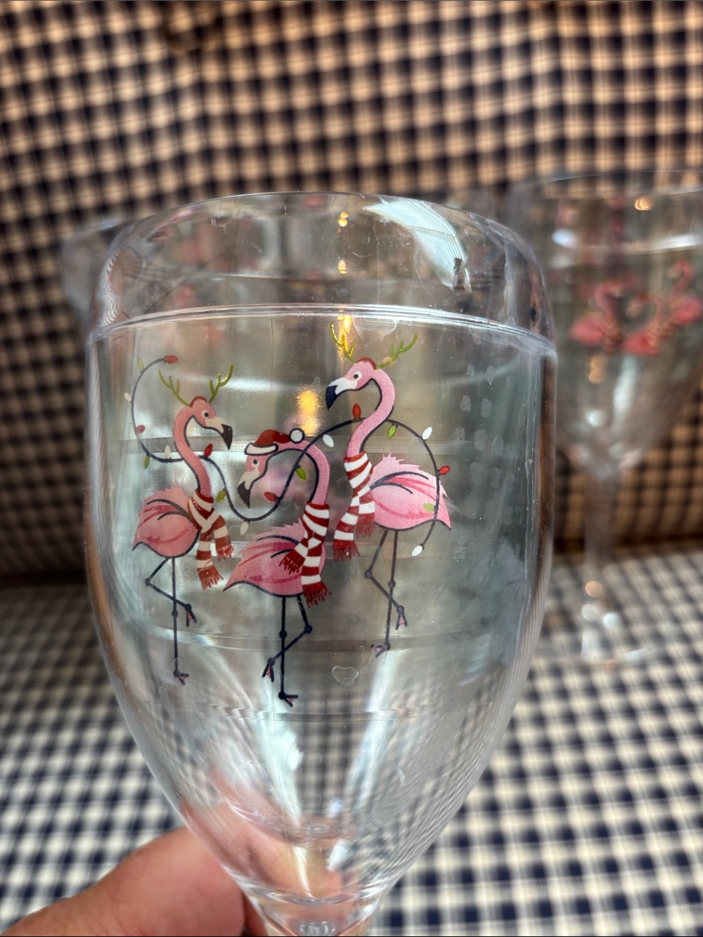 tervis Clear Wine Glasses with Pink Flamingo Merry and Bright - Picture 3 of 6